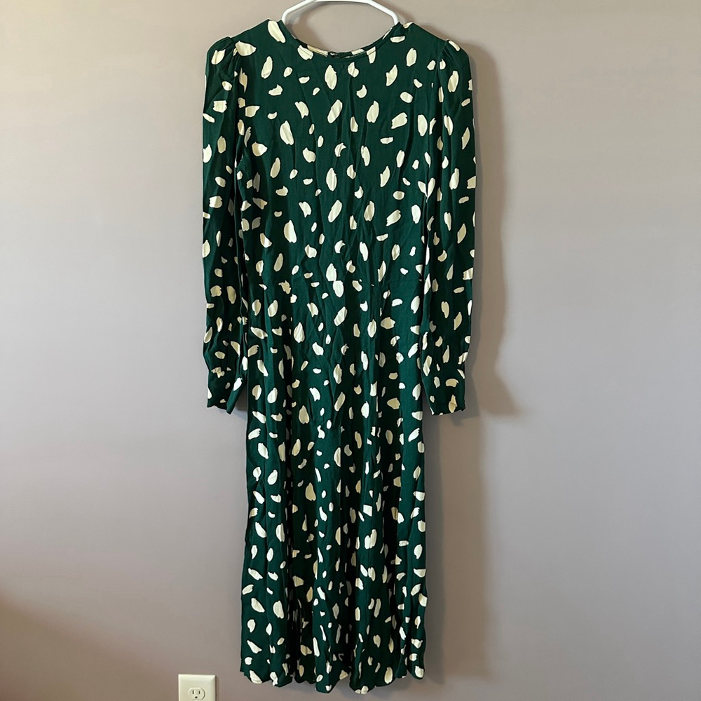 Reformation Women’s Creed Midi Dress Green White Abstract Dot Print Size 8 - Picture 3 of 12